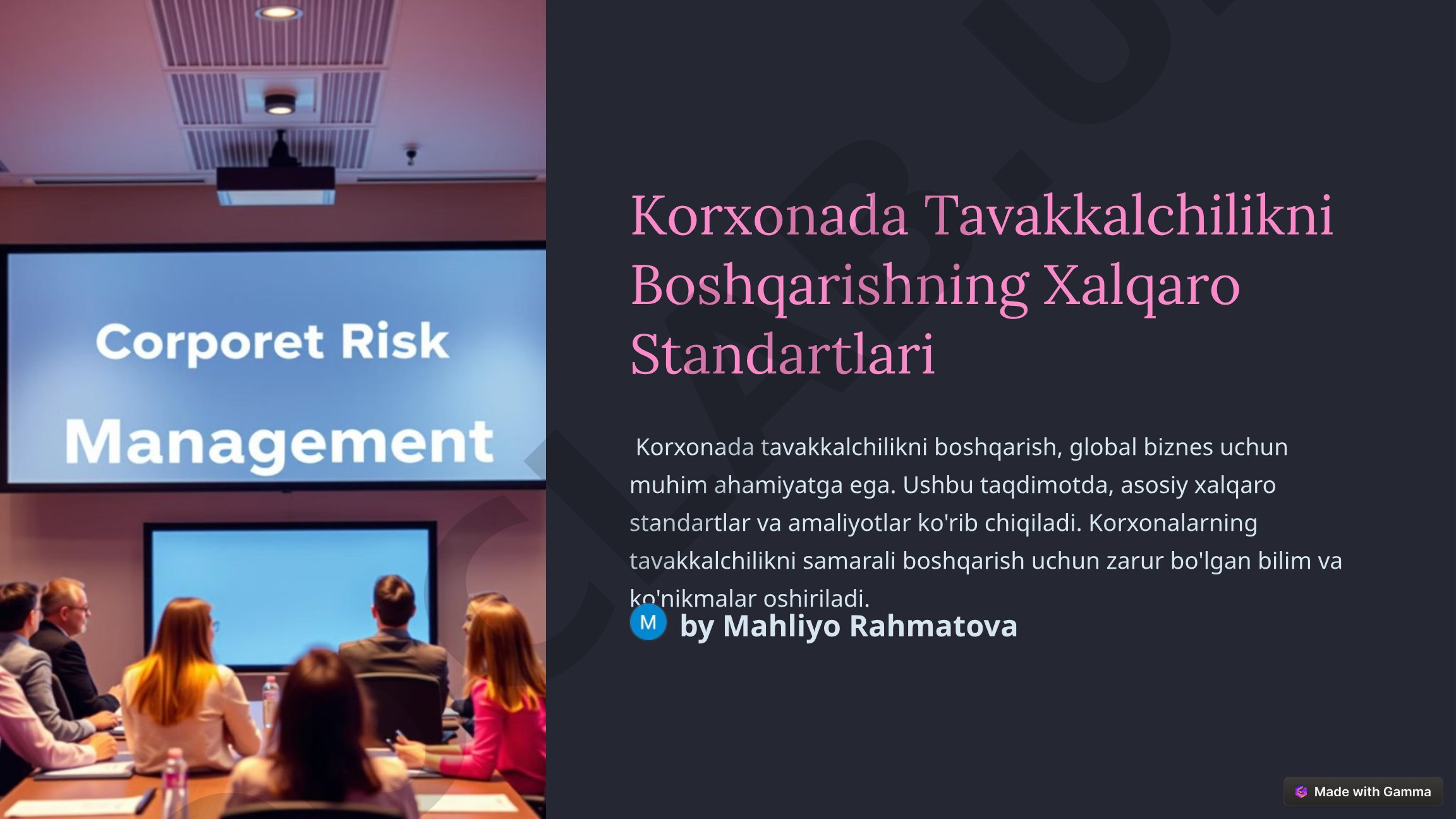 Korxonada Tavakkalchilikni Boshqarishning Xalqaro Standartlari