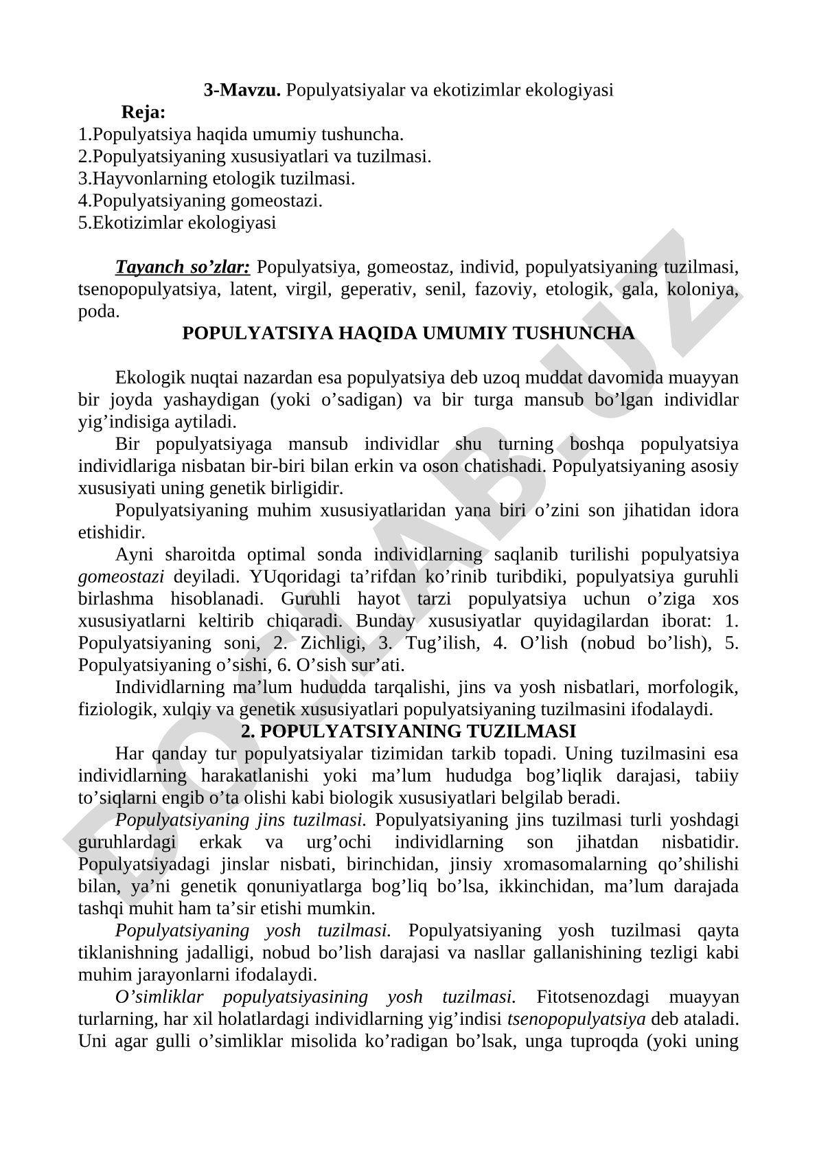 Populyatsiyalar va ekotizimlar ekologiyasi