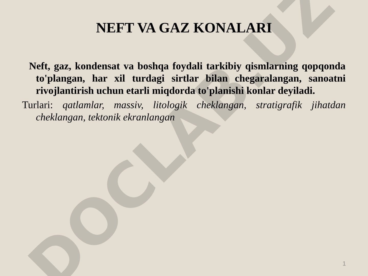 Neft va gaz konlari turlari va tasnifi