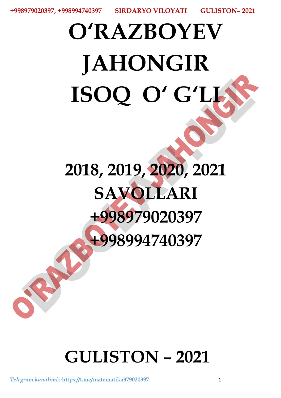 Matematika savollari 2018-2021