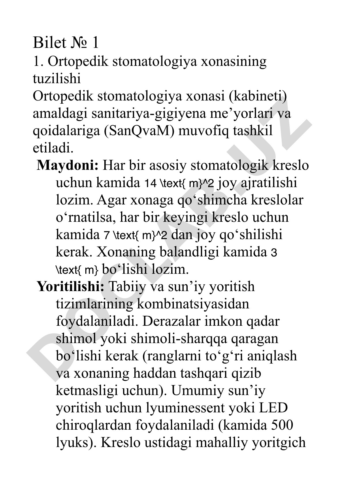Ortopedik stomatologiya xonasining tuzilishi
