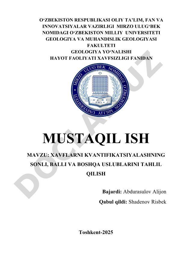 Xavflarni kvantifikatsiyalashning sonli, balli va boshqa uslublarini tahlil qilish