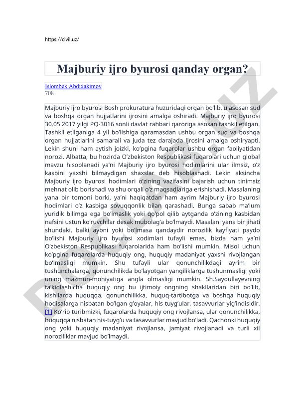 Majburiy ijro byurosi faoliyati va fuqarolar munosabati