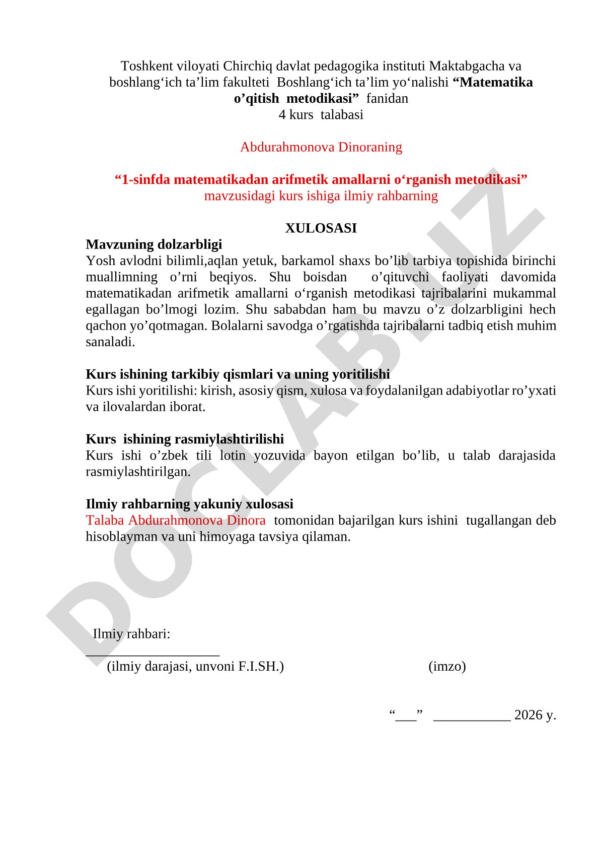 1-sinfda matematikadan arifmetik amallarni o‘rganish metodikasi