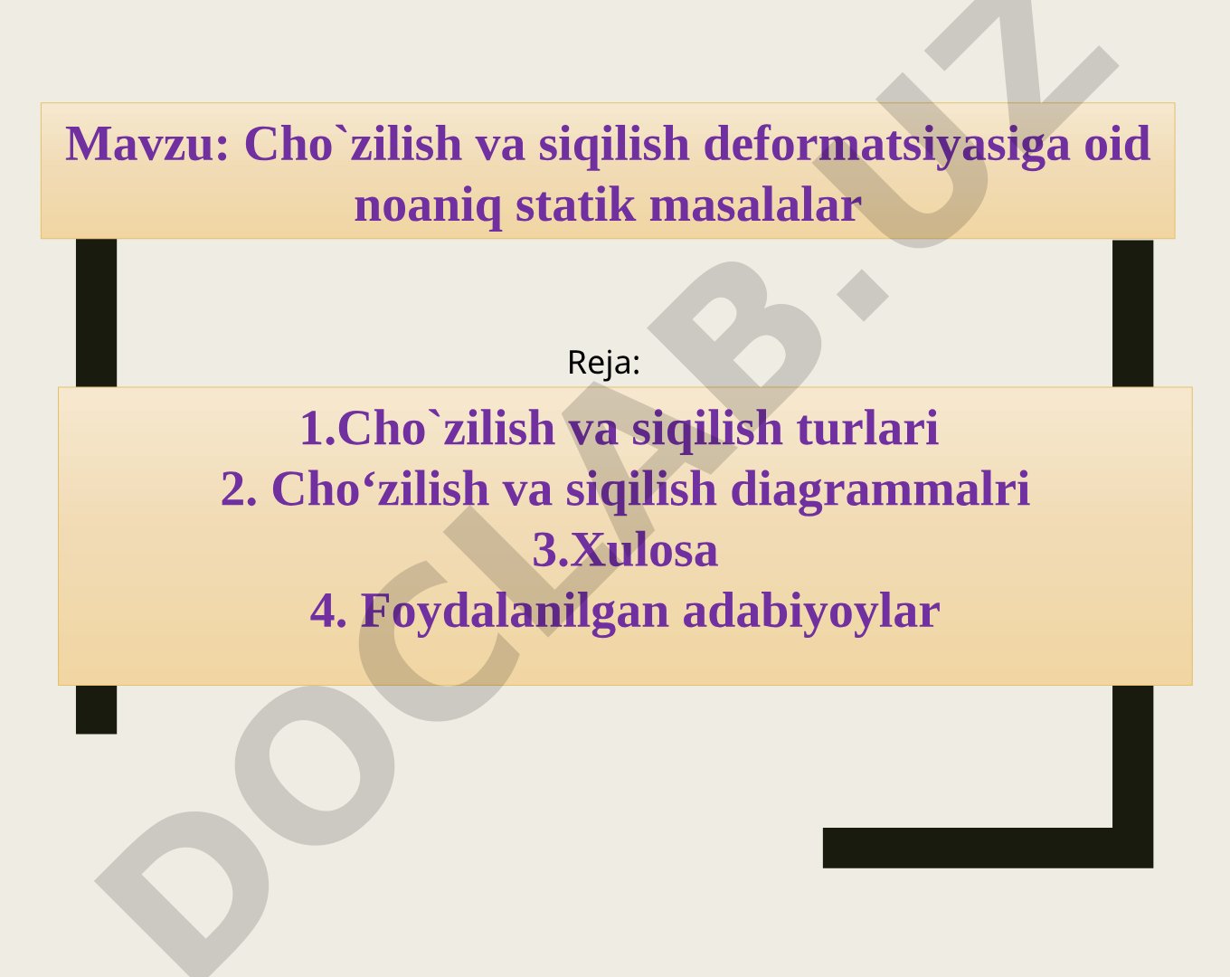 Cho`zilish va siqilish deformatsiyasiga oid noaniq statik masalalar