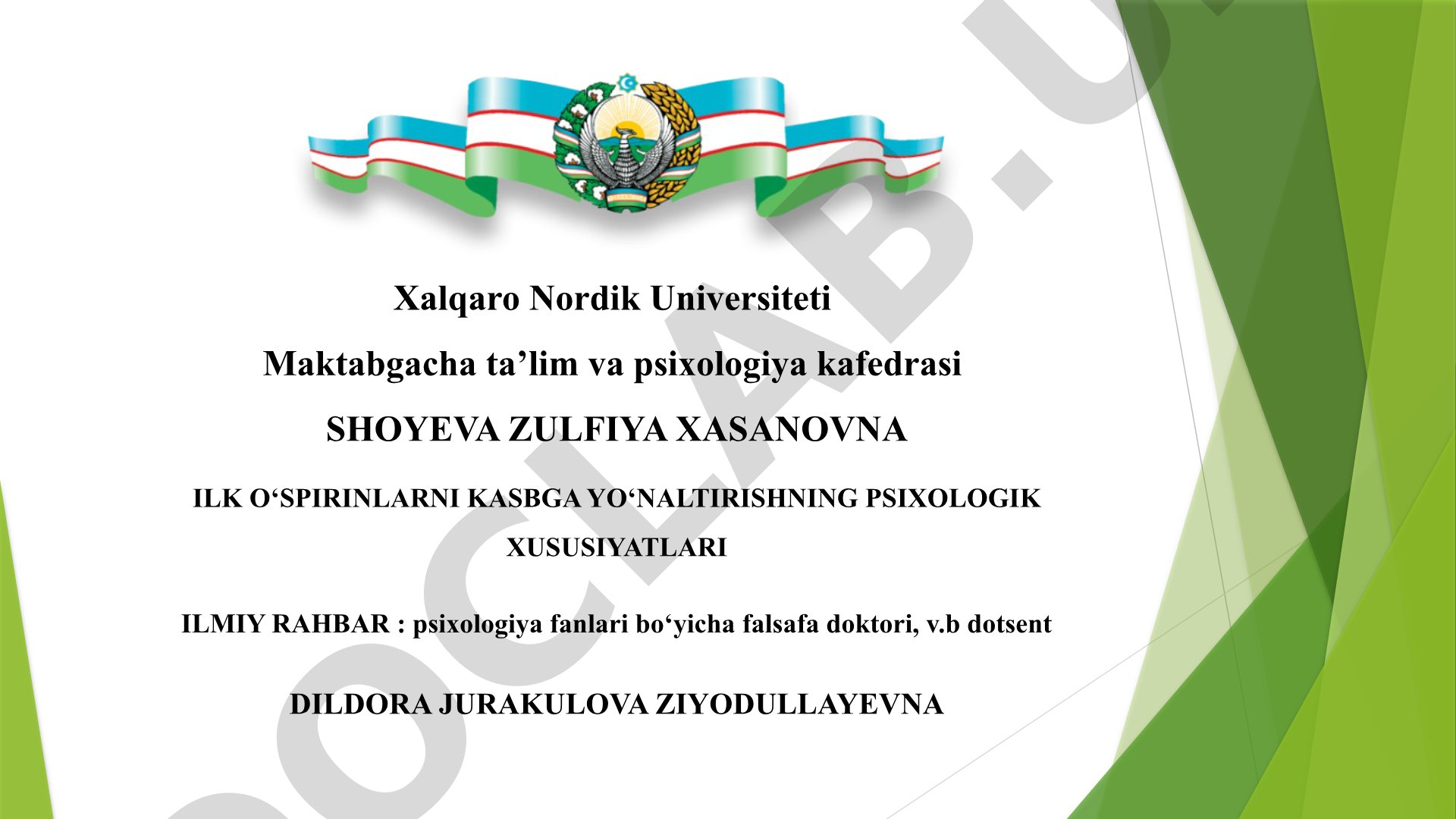 Ilk o‘smirlarni kasbga yo‘naltirishning psixologik xususiyatlari