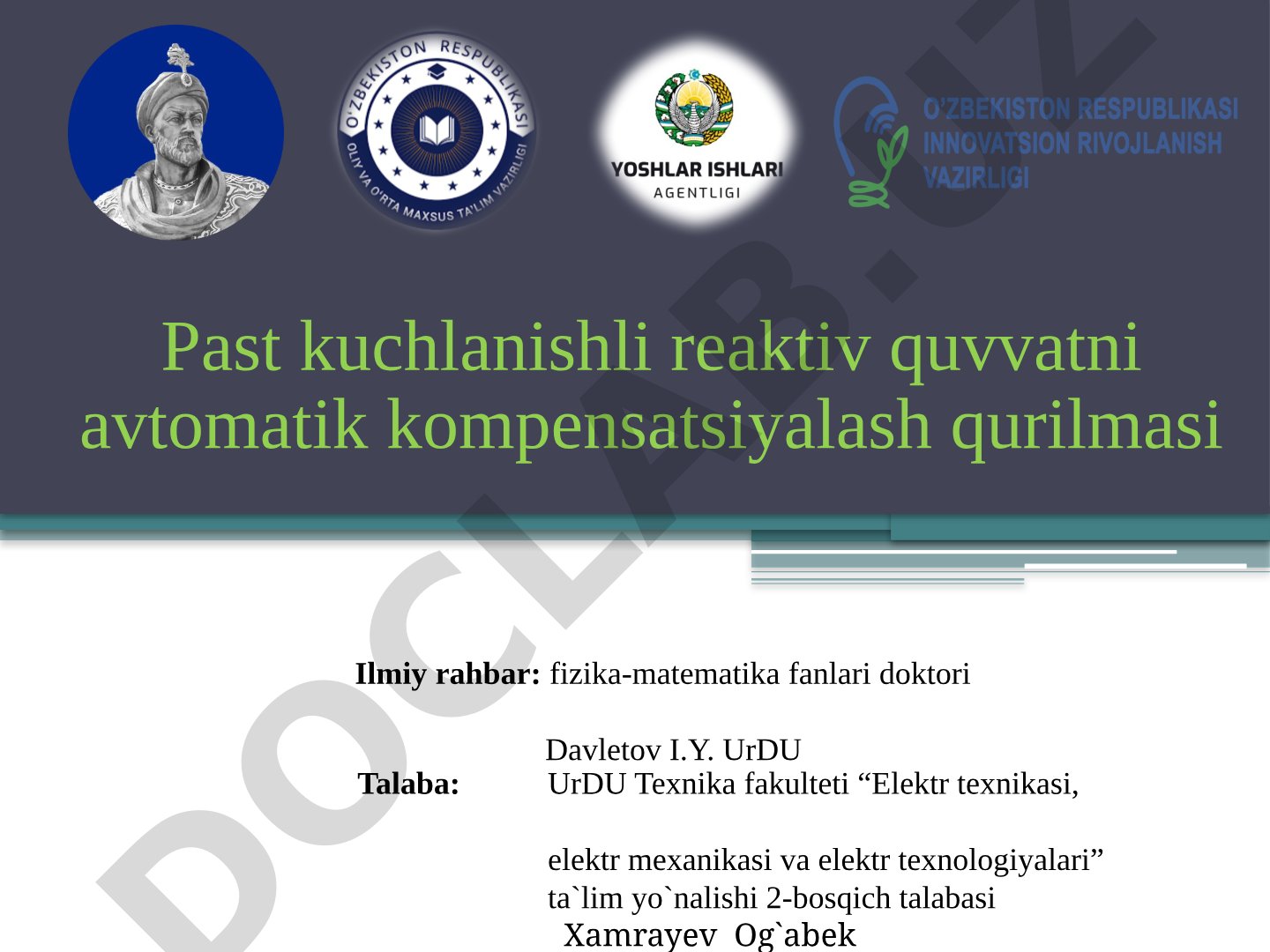 Past kuchlanishli reaktiv quvvatni avtomatik kompensatsiyalash qurilmasi