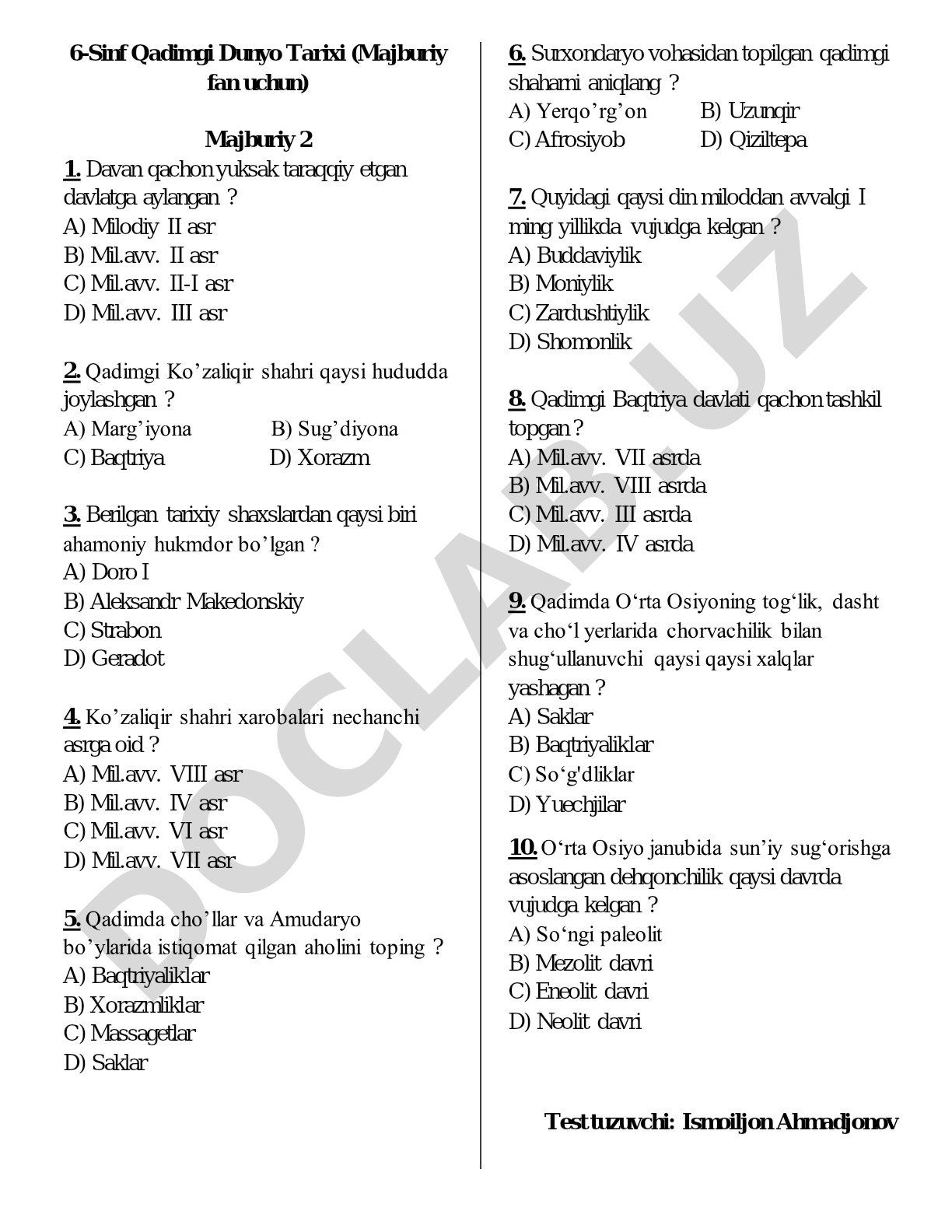 6-sinf Qadimgi Dunyo Tarixi