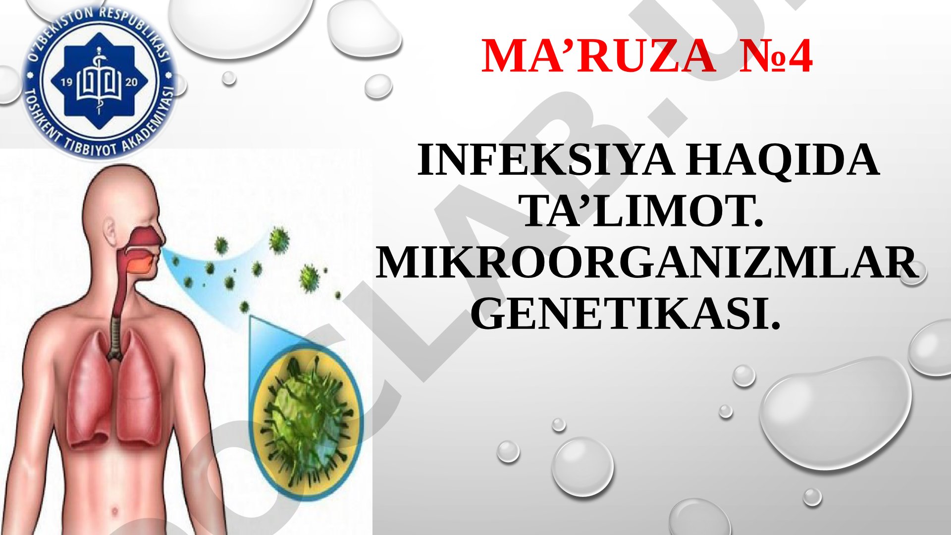 Ma’ruza №4 infeksiya haqida ta’limot. Mikroorganizmlar genetikasi.