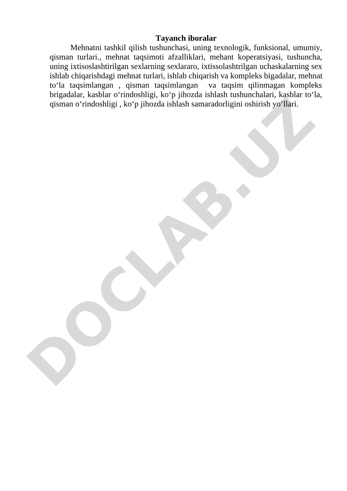 Mehnatni tashkil qilish, mehnat taqsimoti va kooperatsiya tushunchalari