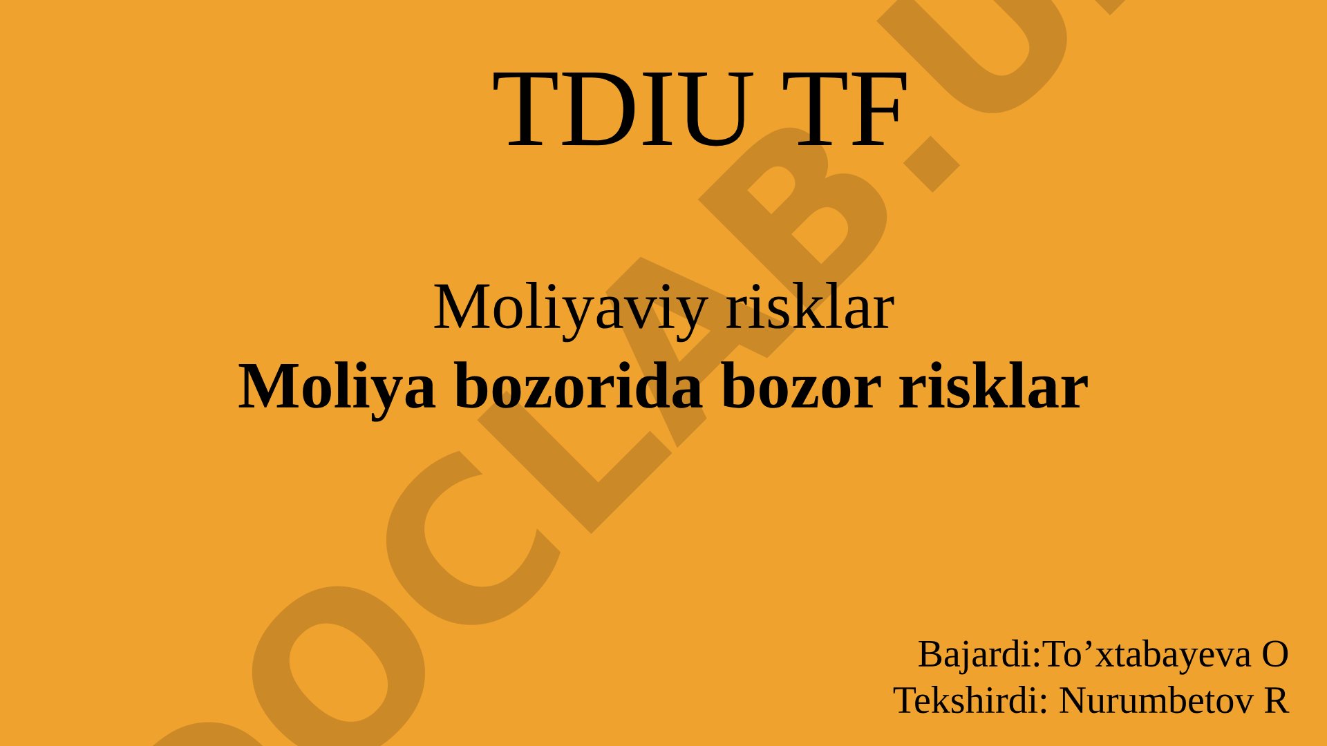 Moliya bozorida bozor risklar