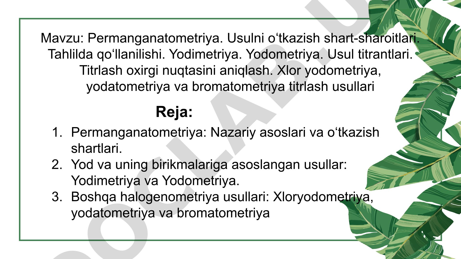 Permanganatometriya va yodimetriya usullari