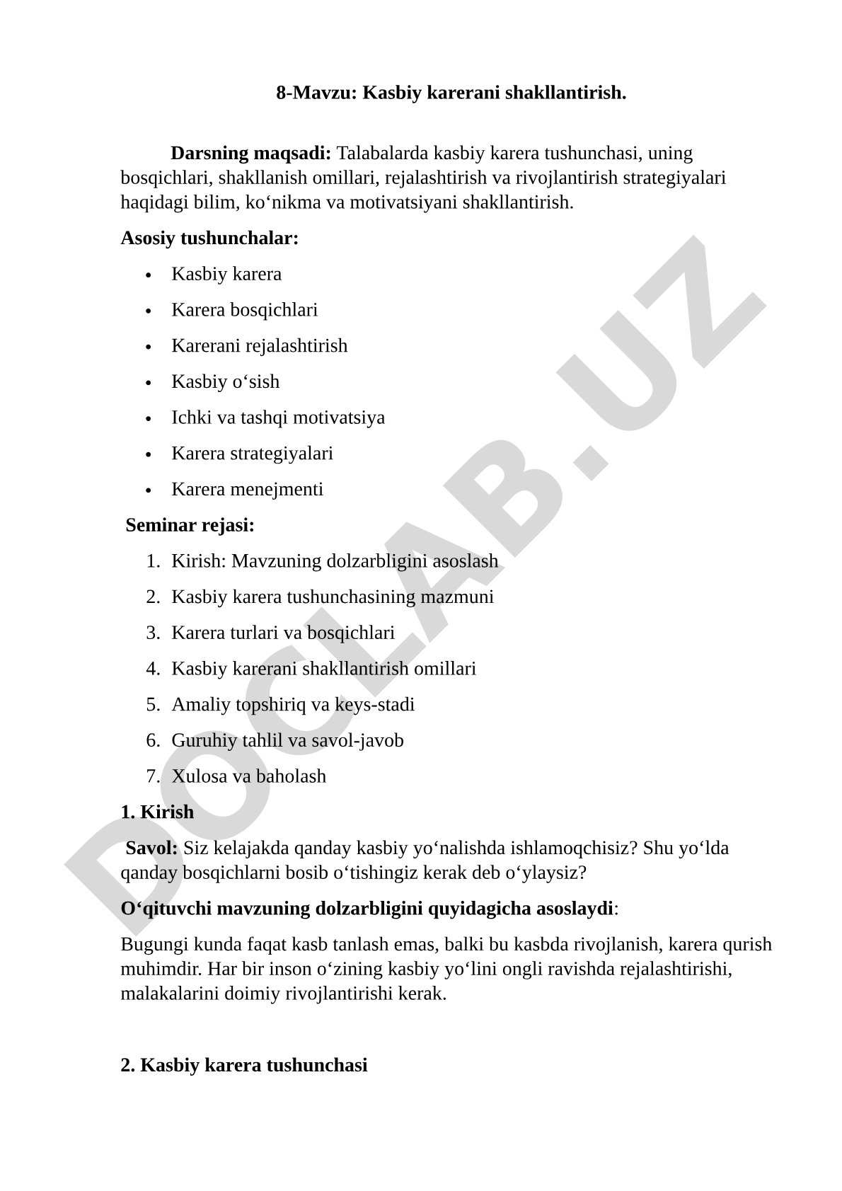 Kasbiy karerani shakllantirish