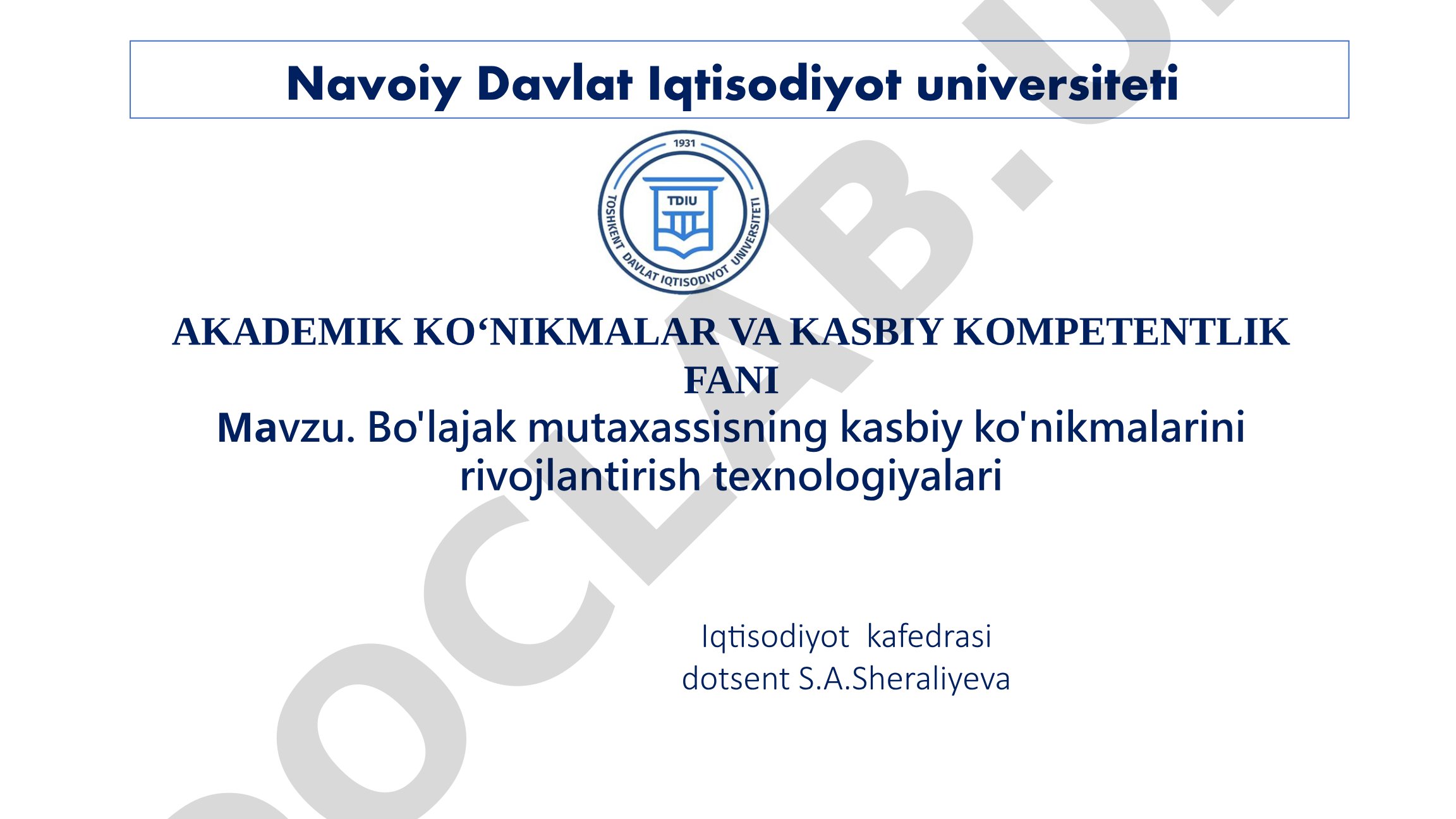 Bo'lajak mutaxassisning kasbiy ko'nikmalarini rivojlantirish texnologiyalari