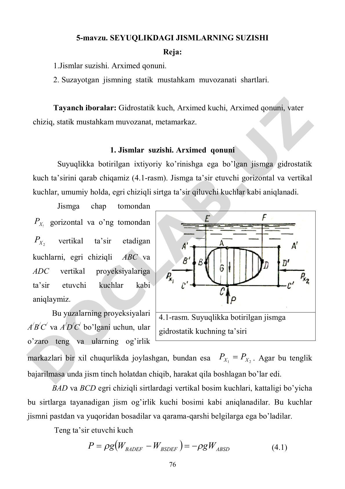 Suyuqlikdagi jismlarning suzishi