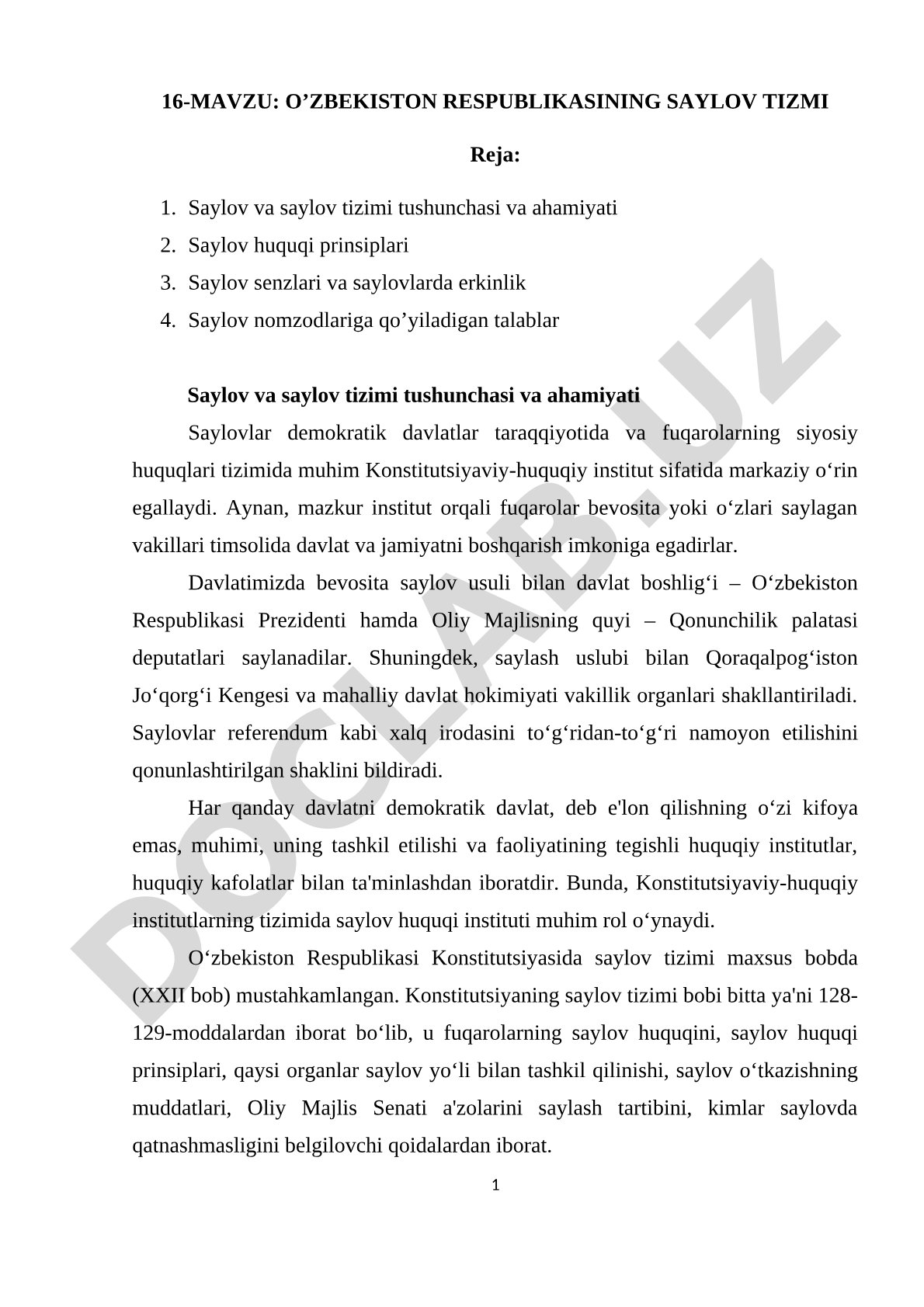 O’zbekiston Respublikasining saylov tizimi