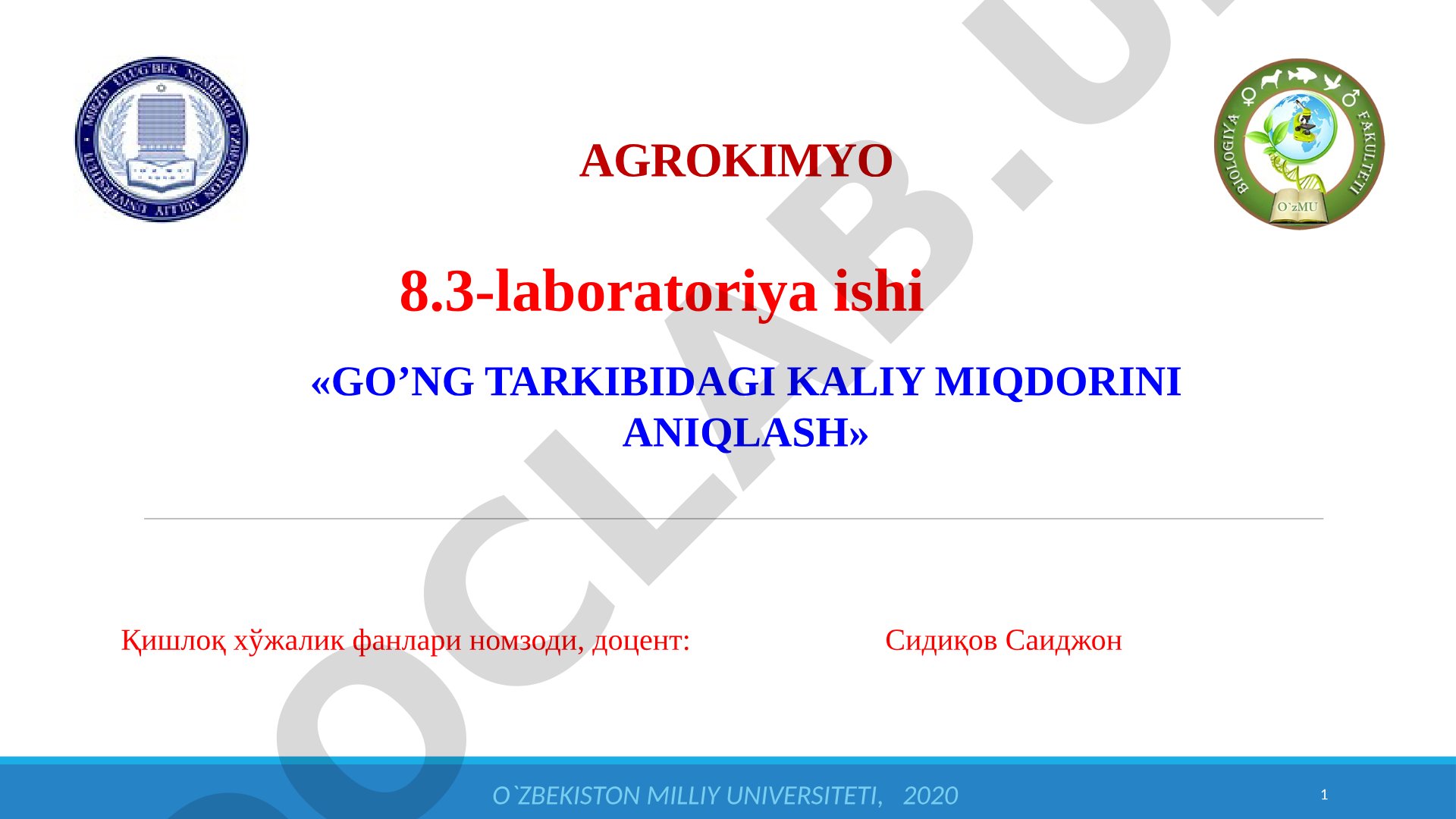 Go'ng tarkibidagi kaliy miqdorini aniqlash