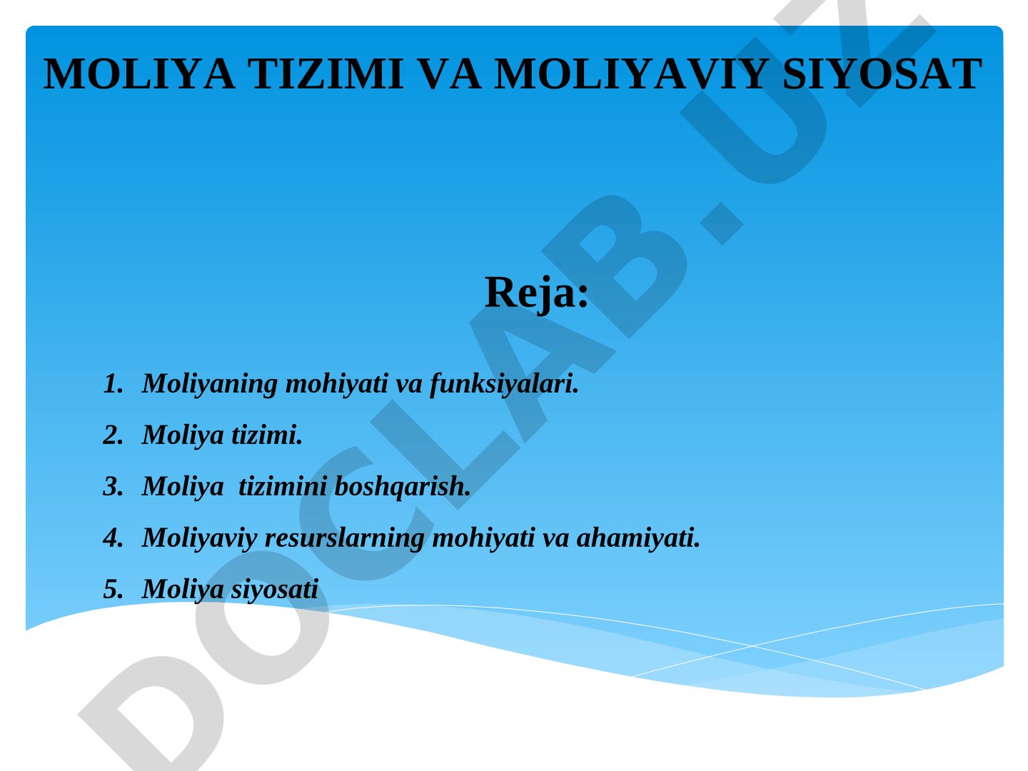 Moliya tizimi va moliyaviy siyosat