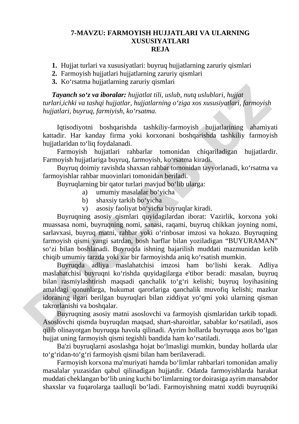 Farmoyish hujjatlari va ularning xususiyatlari