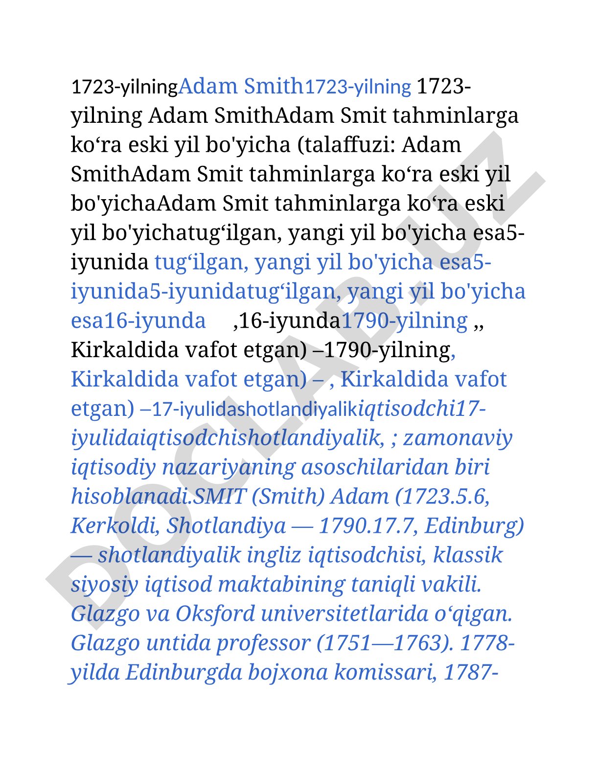 Adam Smith hayoti va iqtisodiy faoliyati