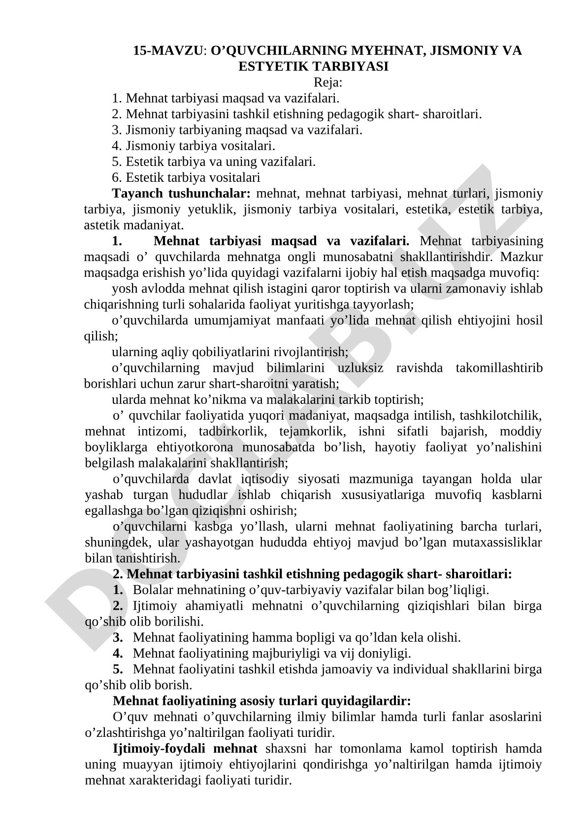 O'quvchilarning mehnat, jismoniy va estetik tarbiyasi