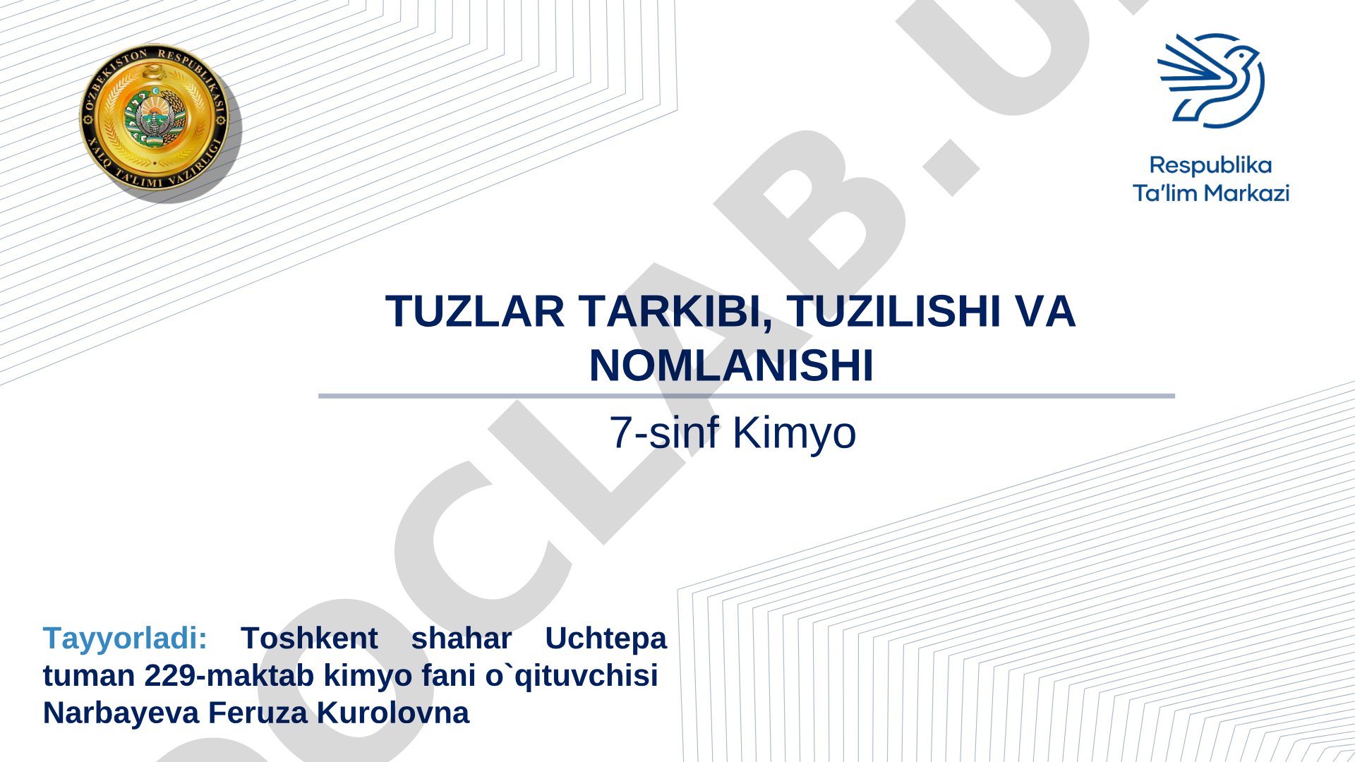 7-sinf Kimyo Tuzlar tarkibi, tuzilishi va nomlanishi