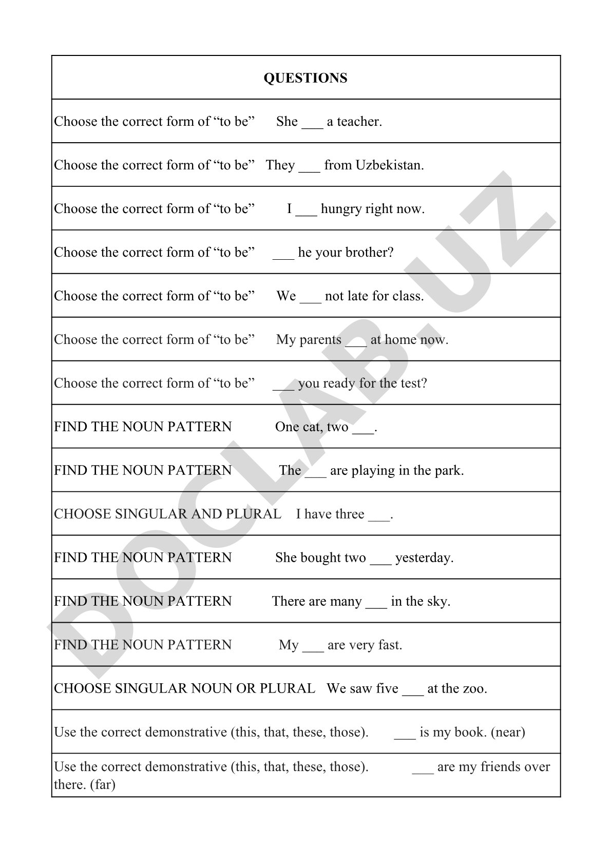 Ingliz tili grammatikasi test savollari