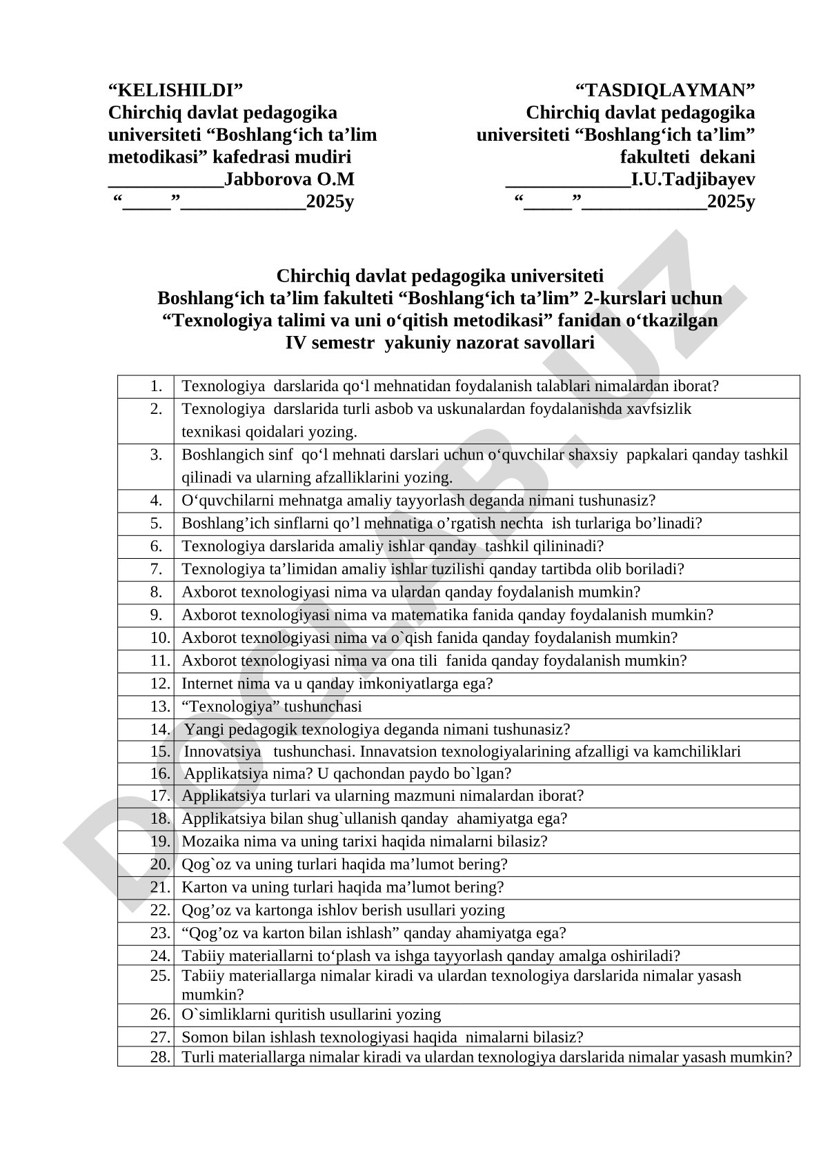 Texnologiya darslarida turli asbob va uskunalardan foydalanishda xavfsizlik texnikasi qoidalari yozi