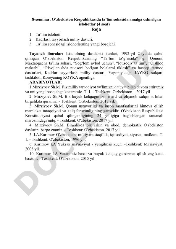 O'zbekiston Respublikasida ta'lim sohasida amalga oshirilgan islohotlar