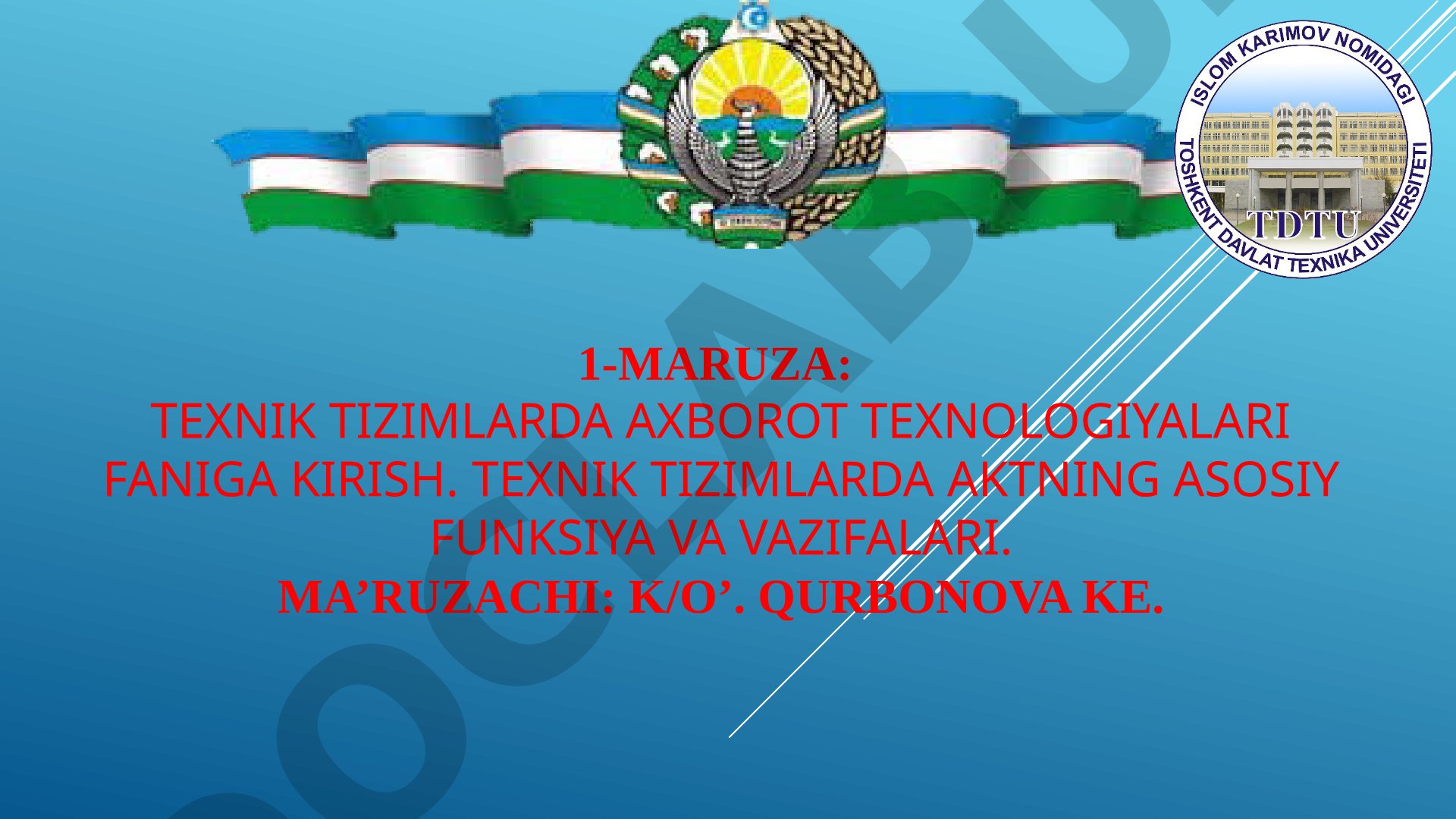 Texnik tizimlarda axborot texnologiyalari faniga kirish