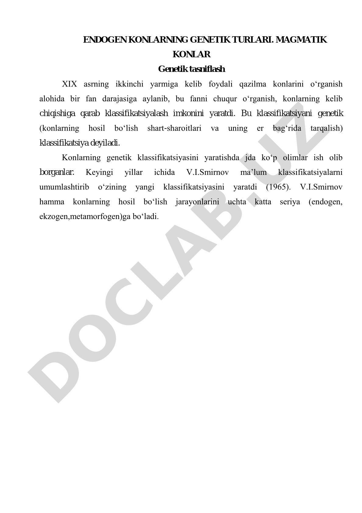 Endogen konlarning genetik turlari. Magmatik konlar