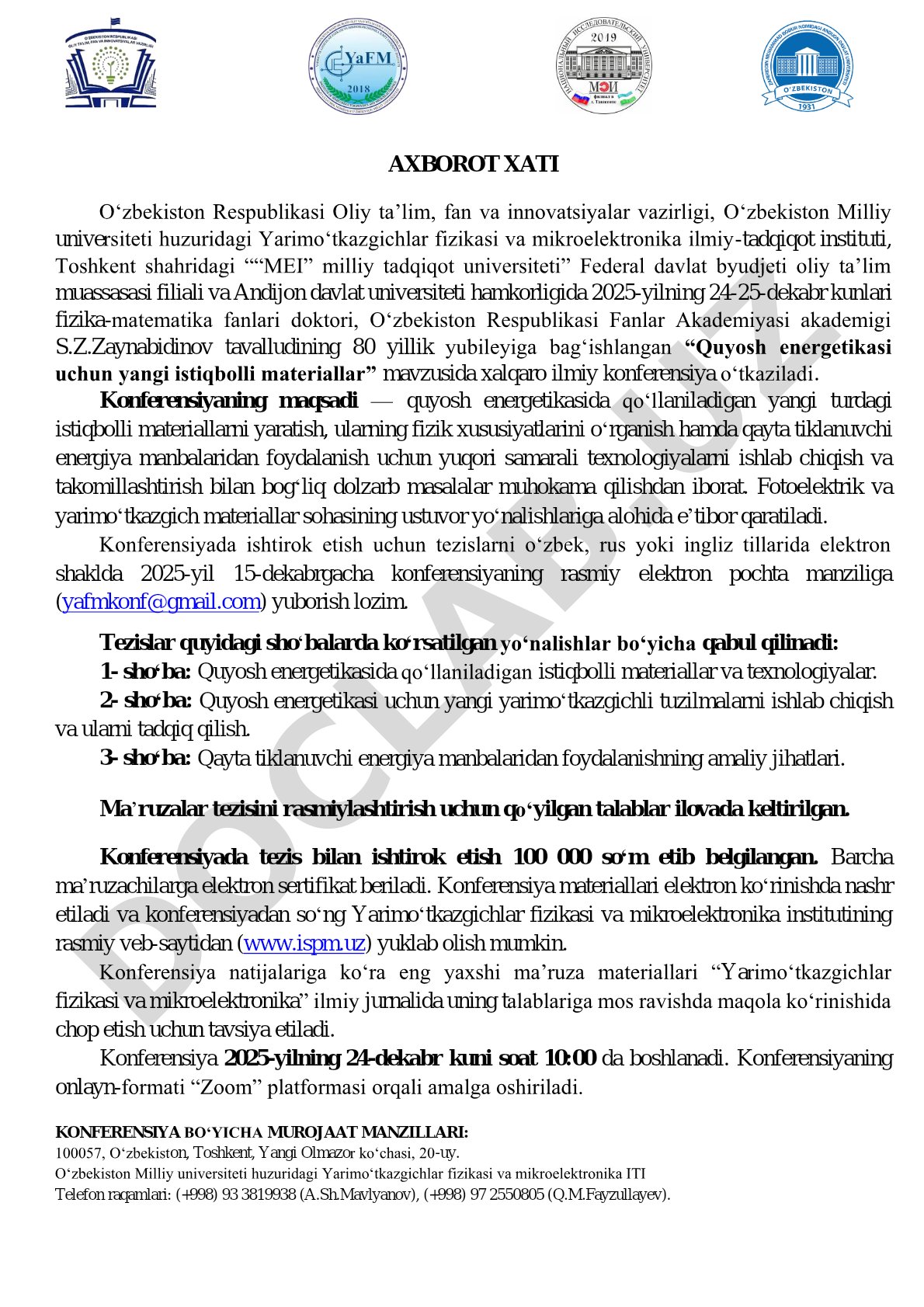 Quyosh energetikasi uchun yangi istiqbolli materiallar
