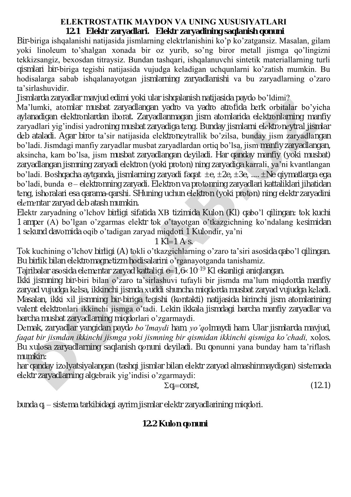 Elektrostatik maydon va uning xususiyatlari