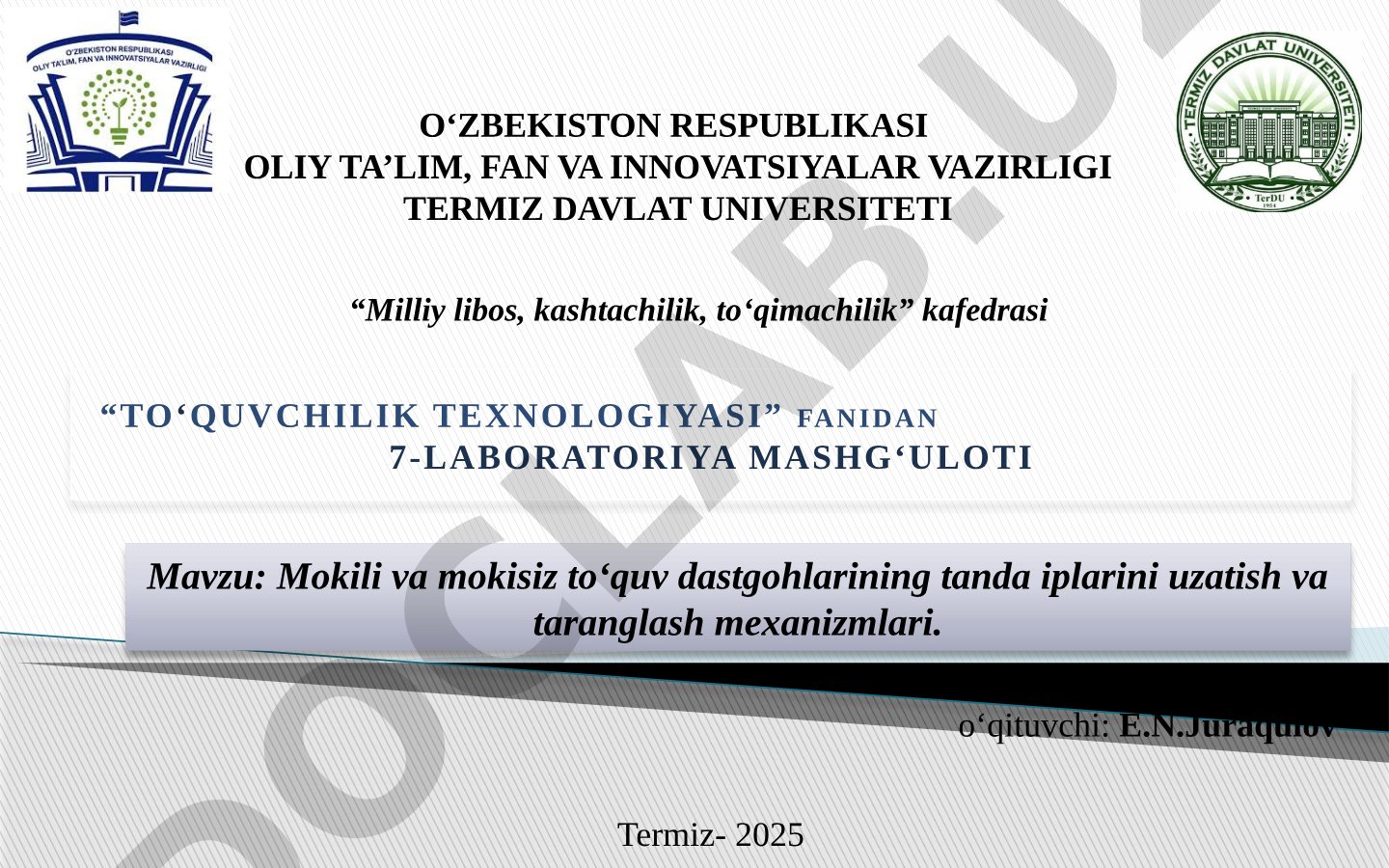 Mokili va mokisiz toʻquv dastgohlarining tanda iplarini uzatish va taranglash mexanizmlari