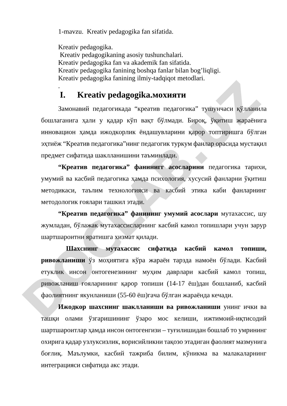 Kreativ pedagogika fan sifatida