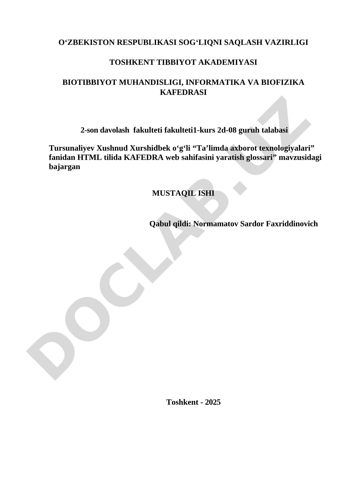 HTML tilida Kafedra web sahifasini yaratish glossari
