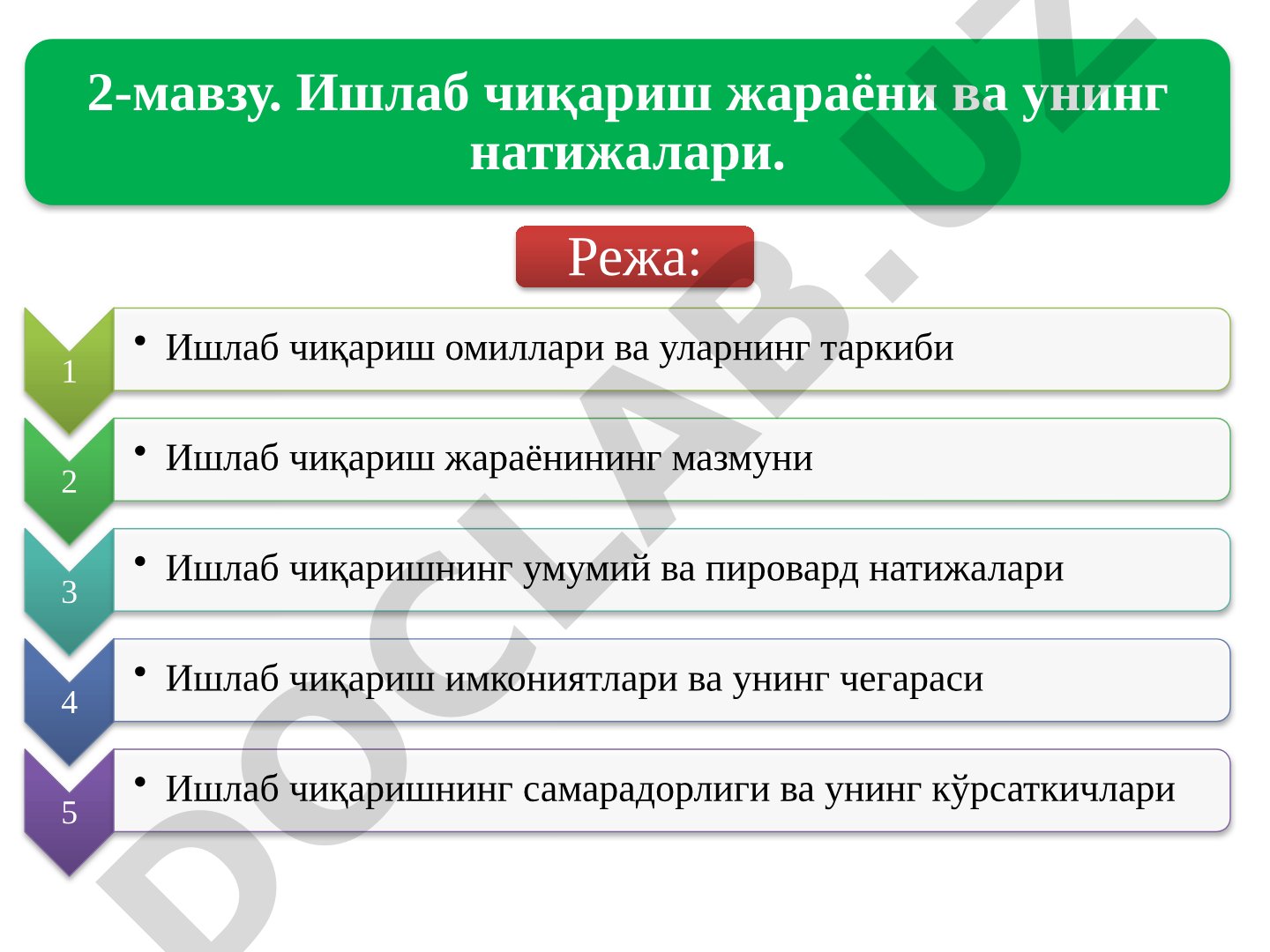 Ишлаб чиқариш жараёни ва унинг натижалари