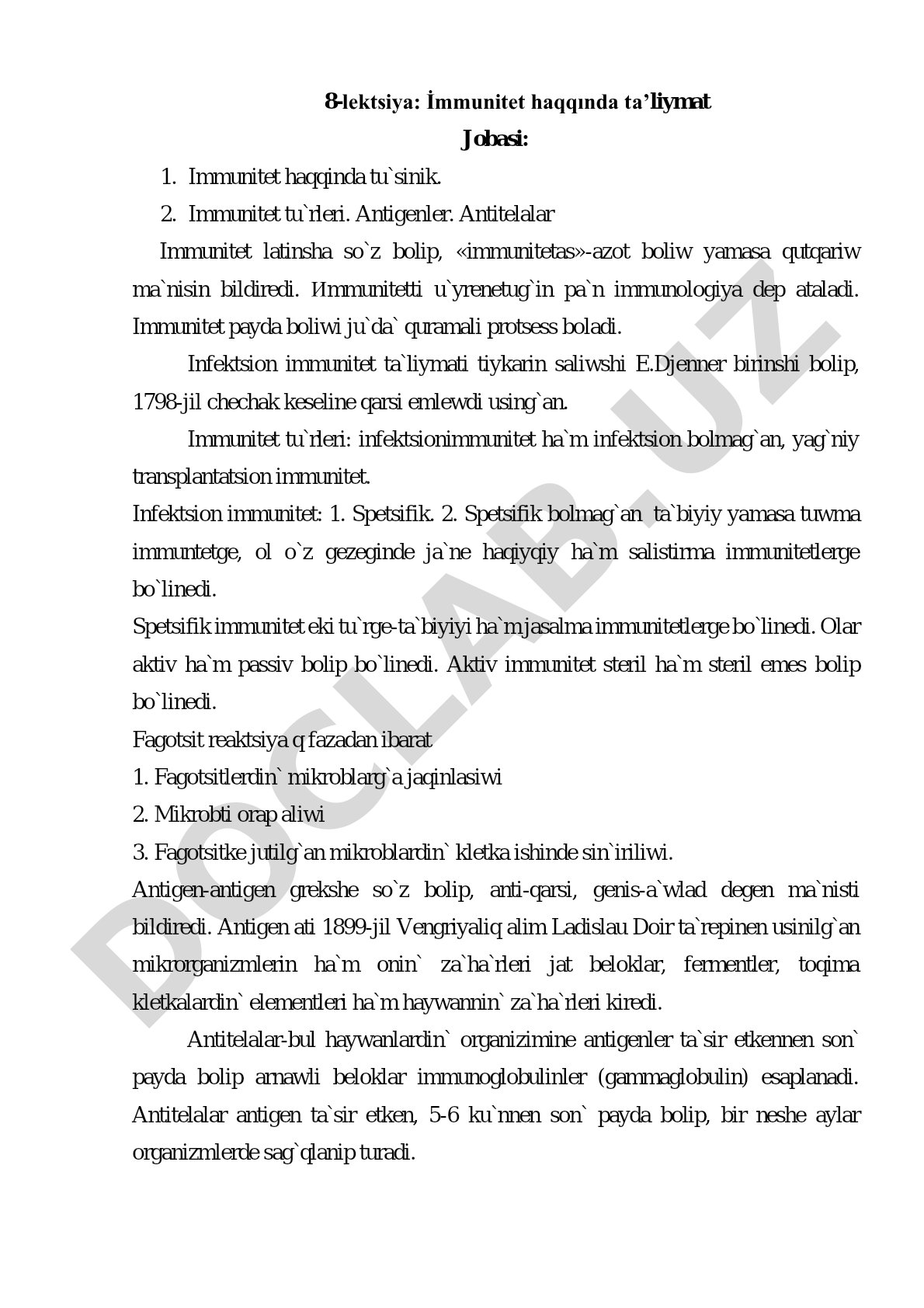 İmmunitet haqqında ta’liymat