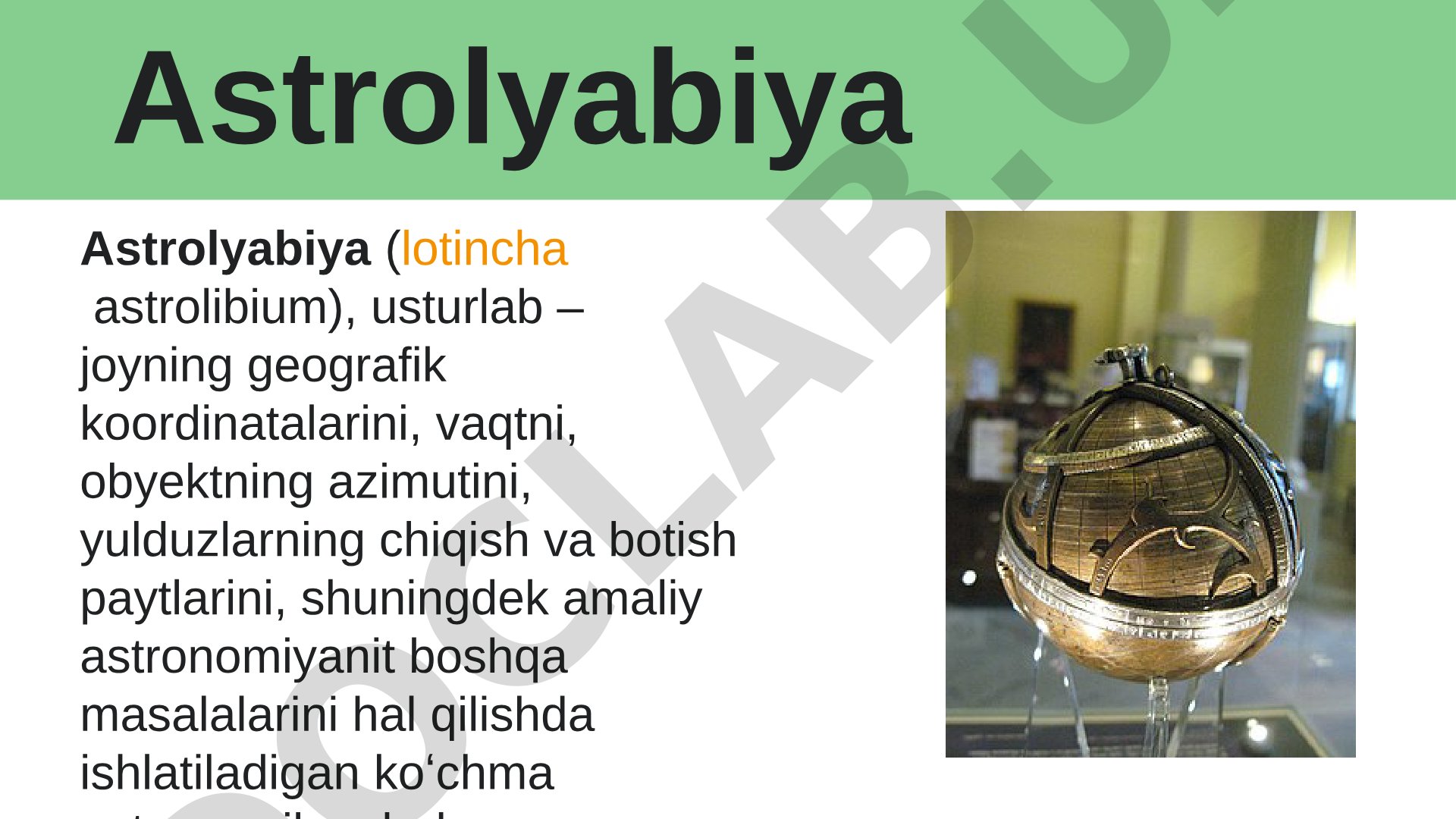 Astrolyabiya, usturlob, pargar va gnomon