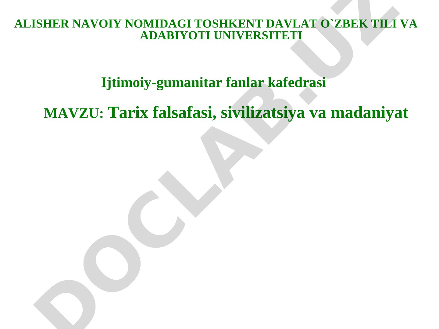 Tarix falsafasi, sivilizatsiya va madaniyat