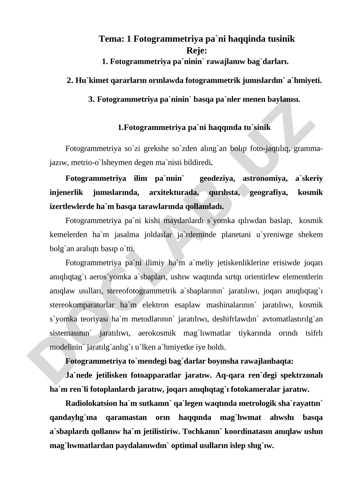 Fotogrammetriya pa'ni haqqinda tusinik