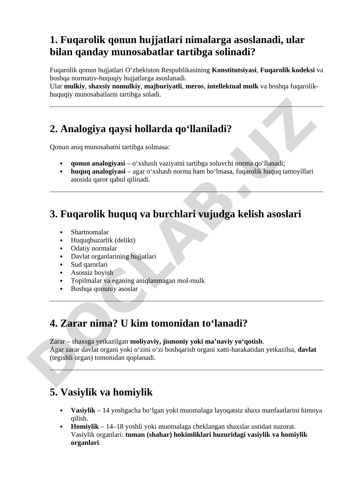 Fuqarolik huquqining asosiy tushunchalari va qoidalari