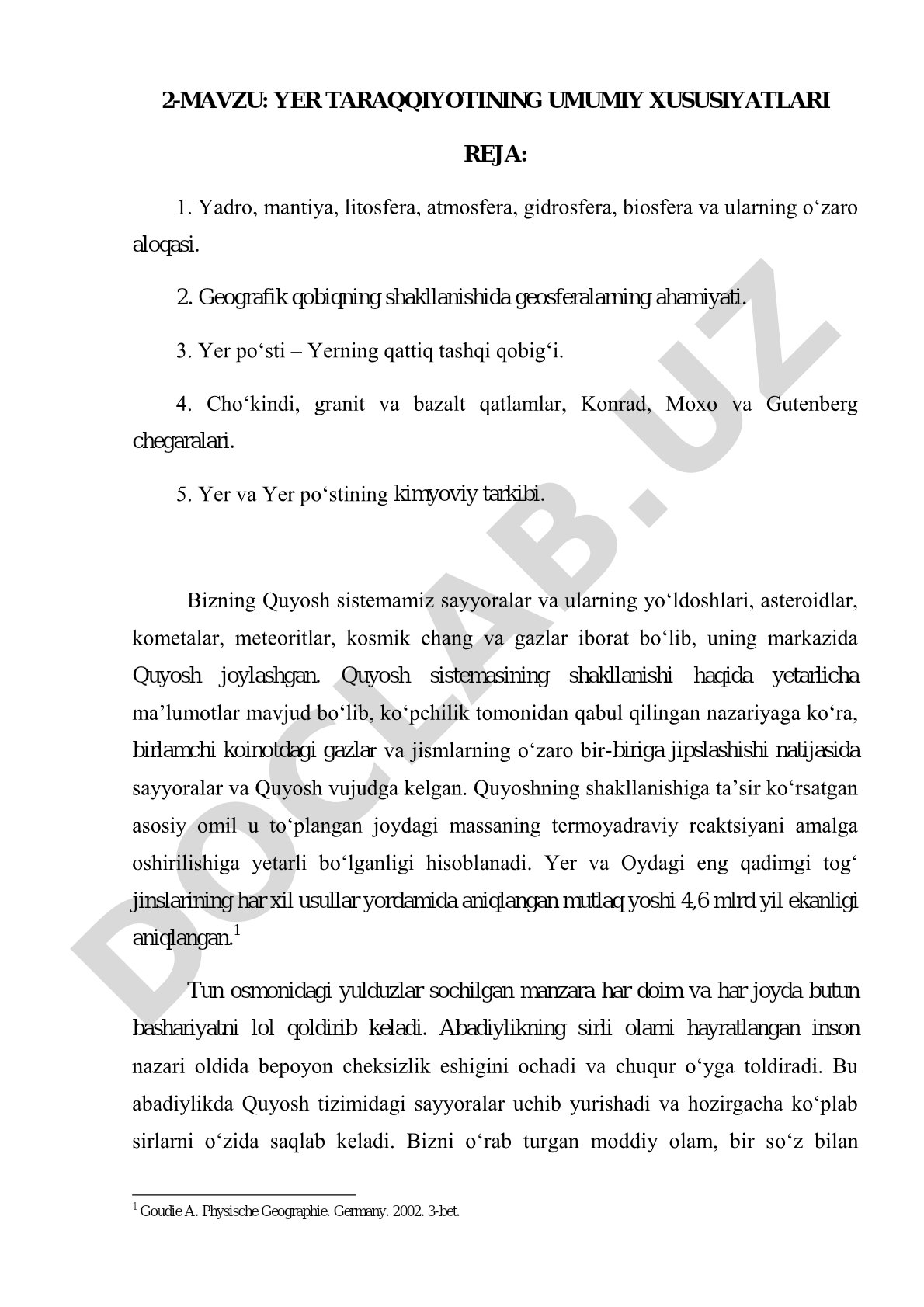 Yer taraqqiyotining umumiy xususiyatlari