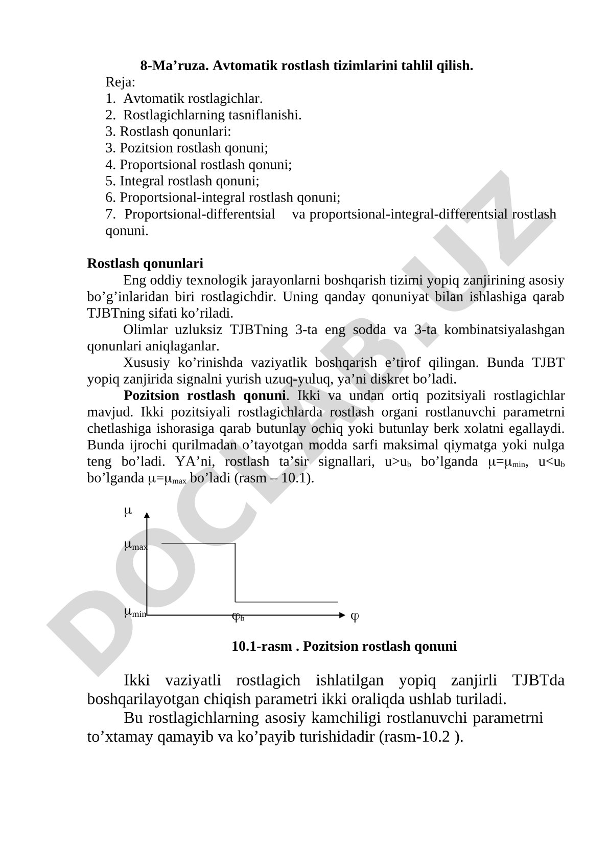 Avtomatik rostlash tizimlarini tahlil qilish