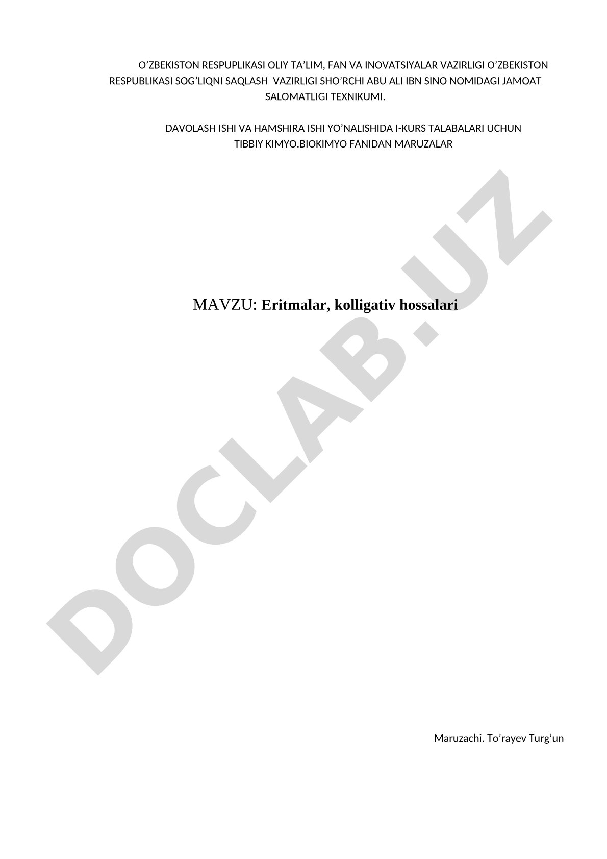 Eritmalar, kolligativ hossalari