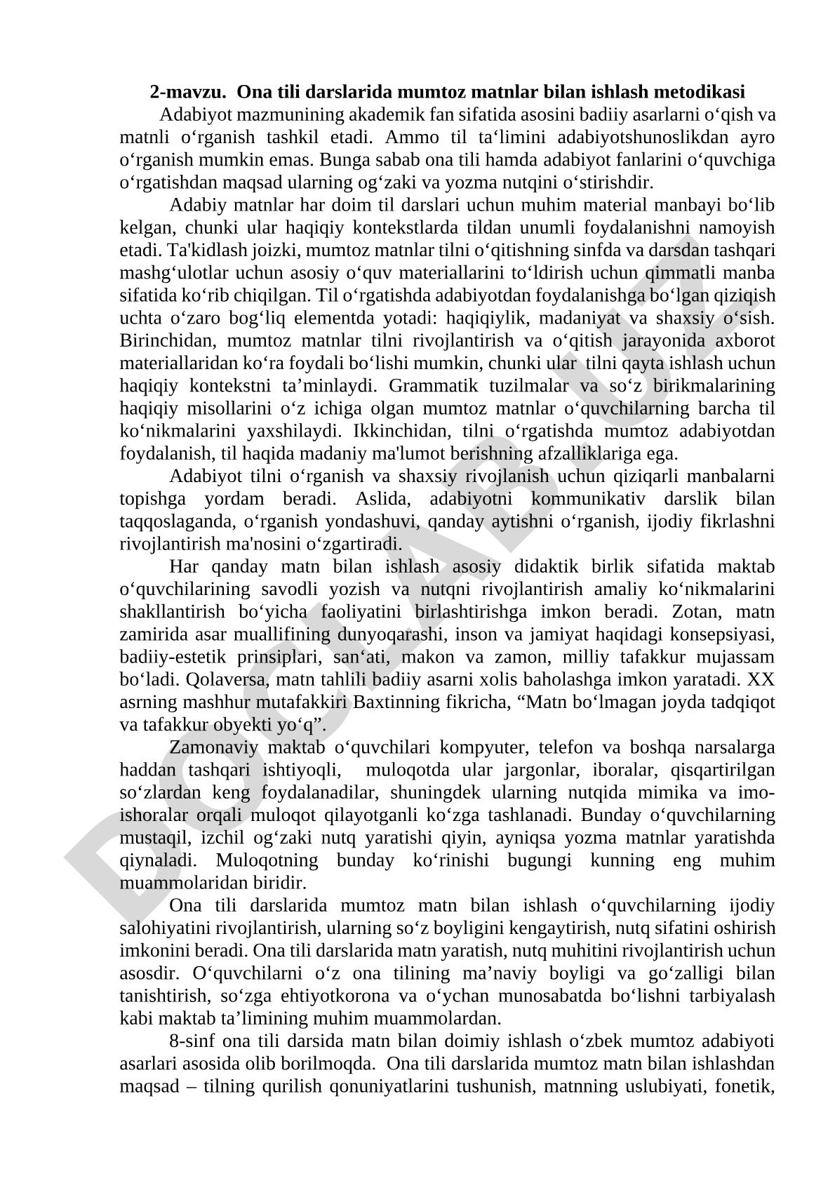 Ona tili darslarida mumtoz matnlar bilan ishlash metodikasi