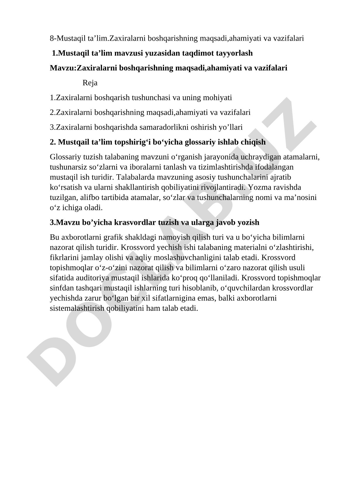 Zaxiralarni boshqarishning maqsadi, ahamiyati va vazifalari