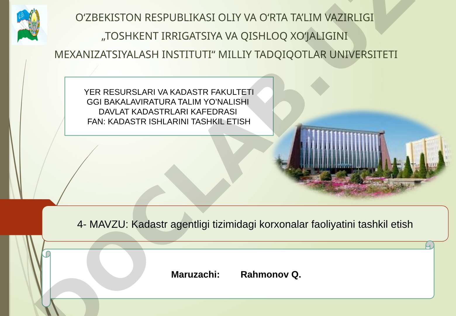 Kadastr agentligi tizimidagi korxonalar faoliyatini tashkil etish