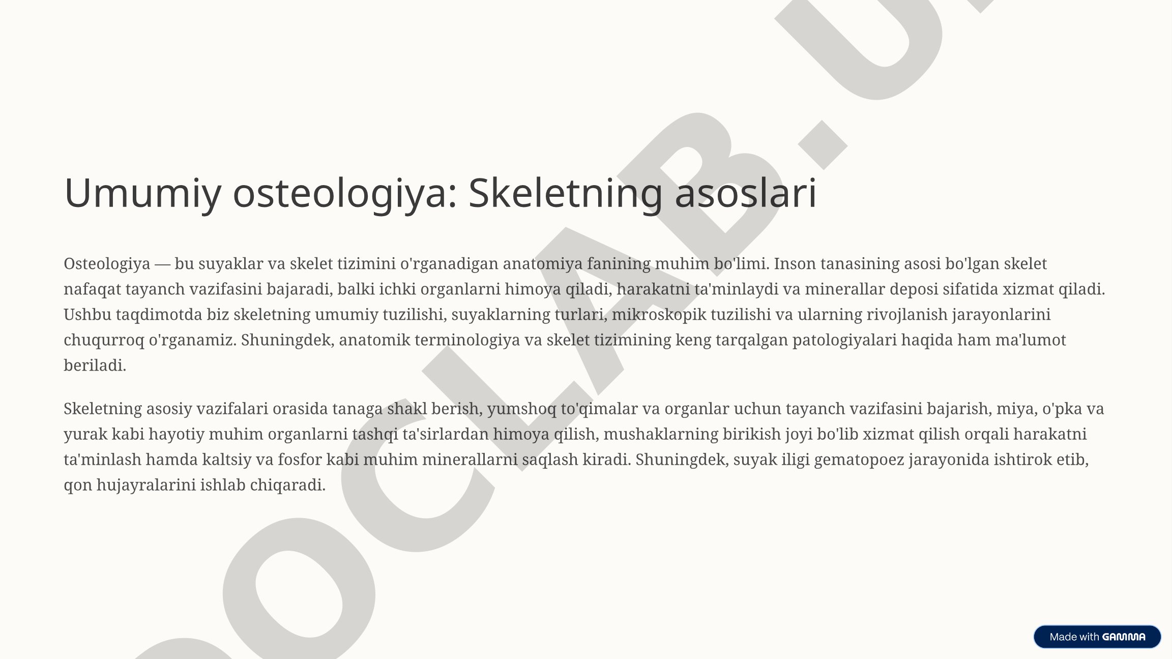 Umumiy osteologiya: Skeletning asoslari