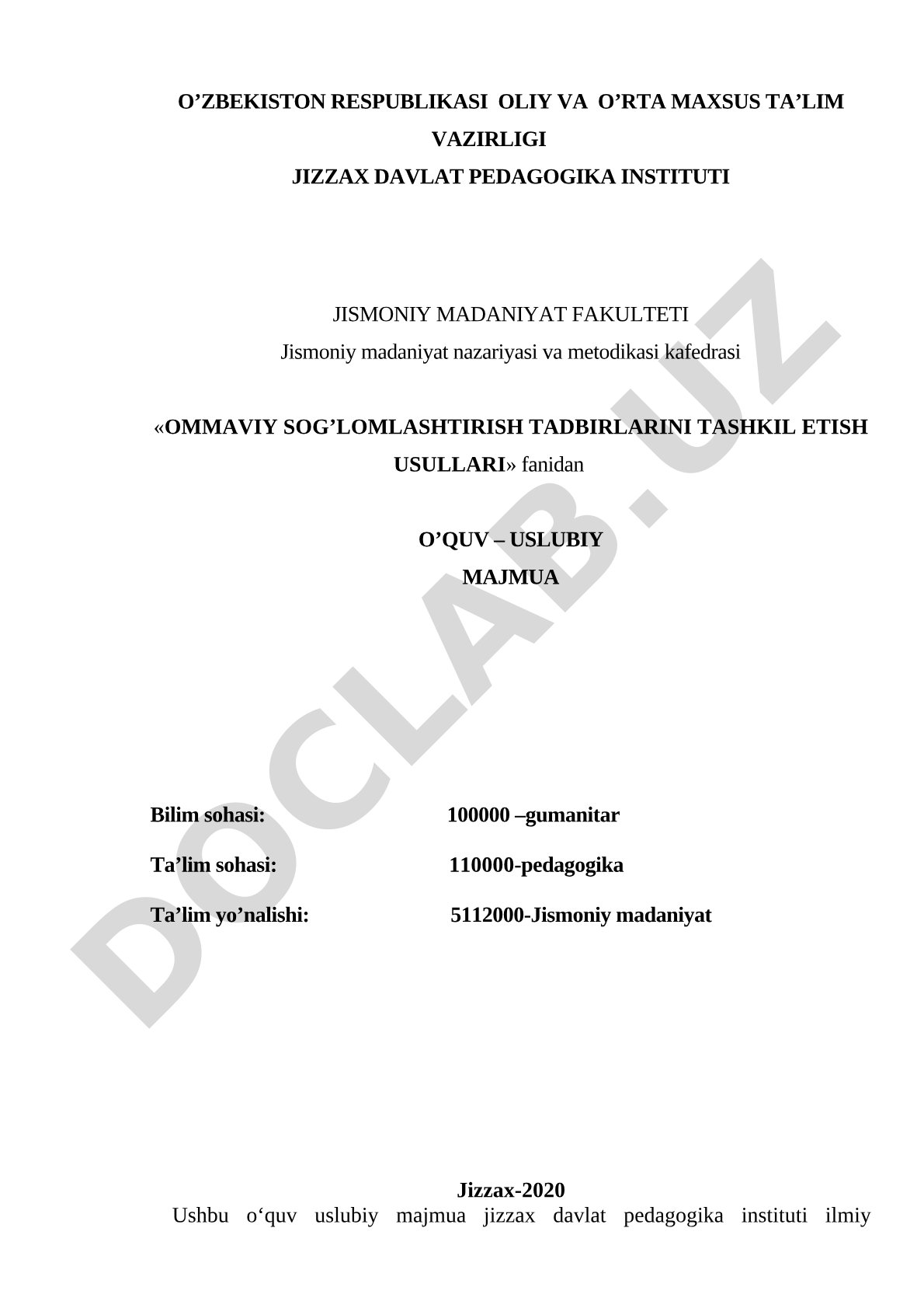 Ommaviy sog'lomlashtirish tadbirlarini tashkil etish usullari